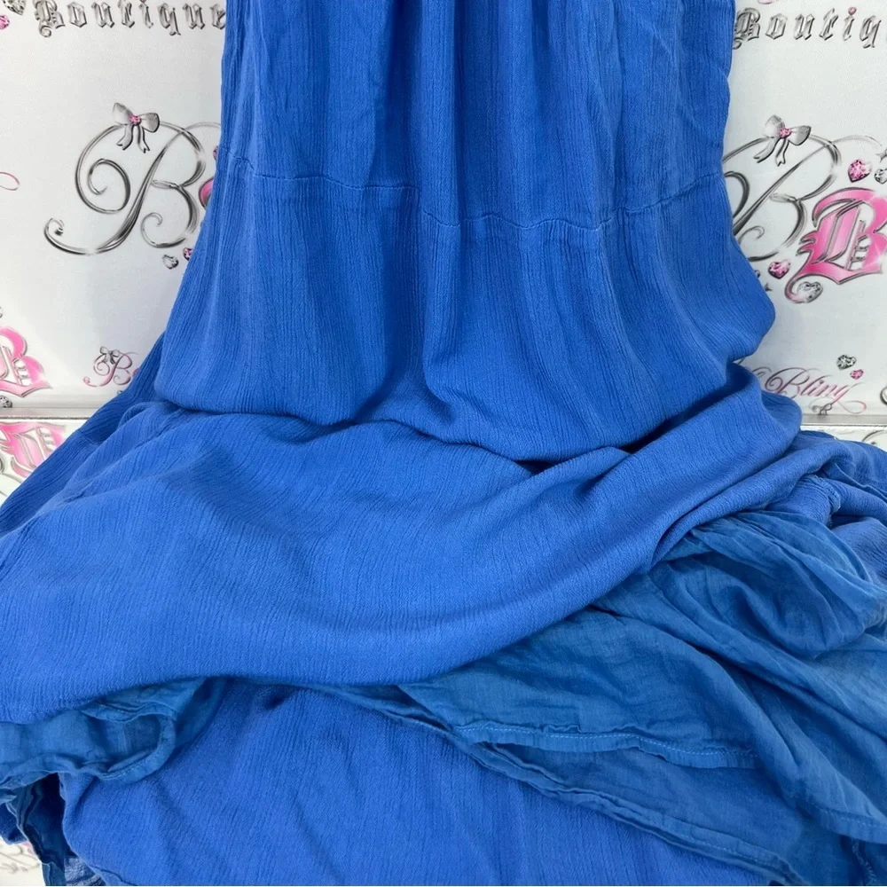 Twik dress open back flowy maxi stunning long sexy Vibrant Blue Backless Dress - Picture 4 of 8